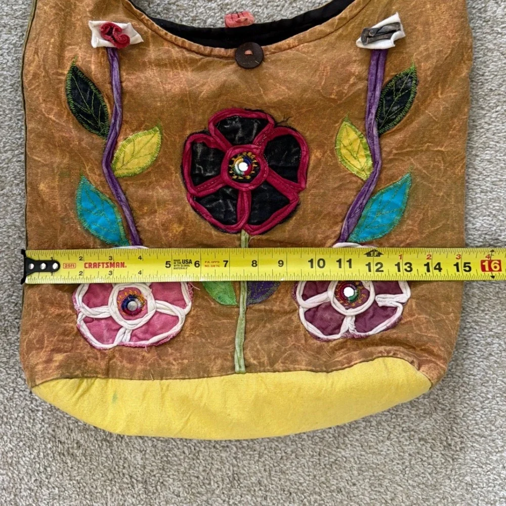 Boho Patchwork Floral Embroidered Cotton Hobo Bag Nepal Crossbody Hippie Slouchy